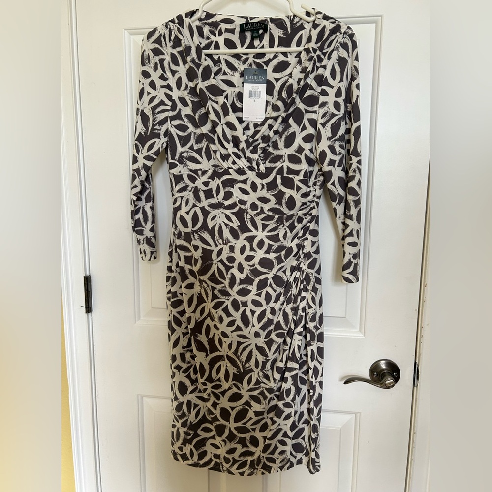 Ralph Lauren Long Sleeve Dress in Black and Cream